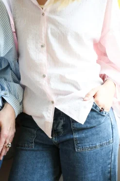 Alba Stripe Spring Summer Blouse, Light Pink