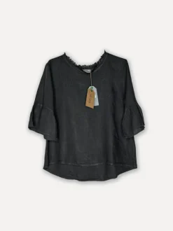 Attitude Around the Corner Linen Top, Dark Grey
