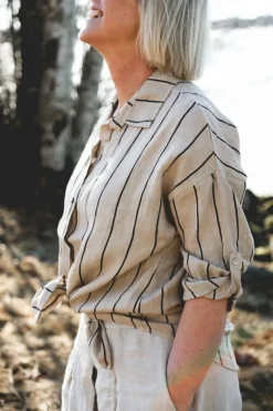 Attitude Striped Linen Shirt, Beige