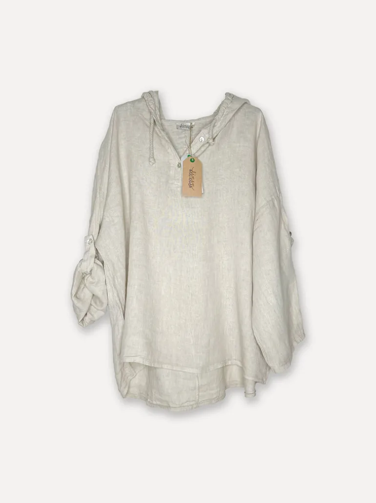Attitude Surfer Linen Hoodie, Beige