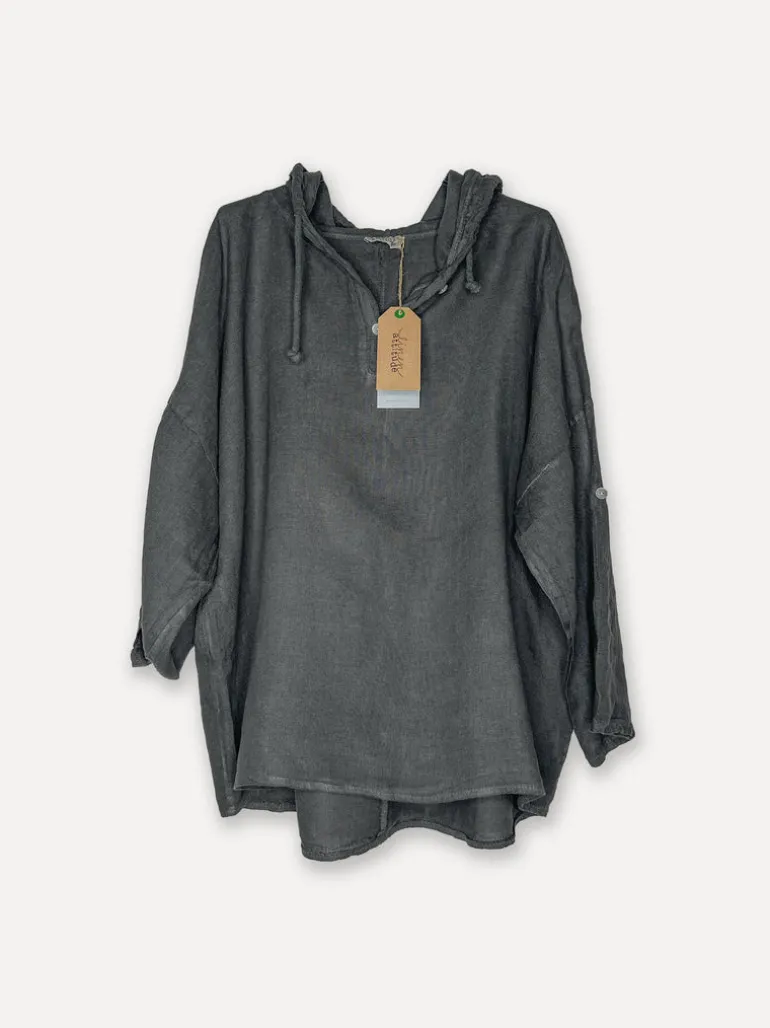 Attitude Surfer Linen Hoodie, Dark Grey