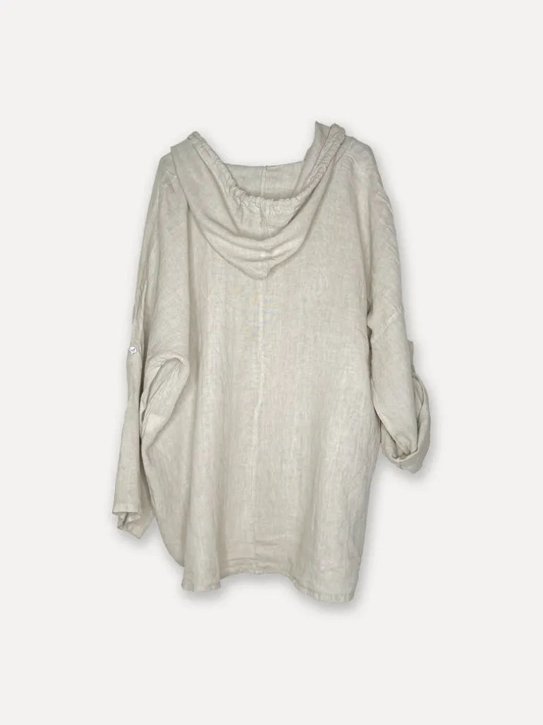 Attitude Surfer Linen Hoodie, Beige