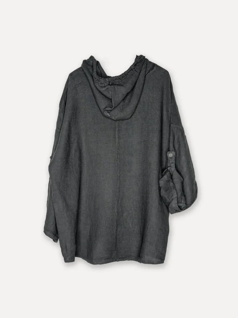 Attitude Surfer Linen Hoodie, Dark Grey