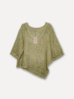 Attitude V-Neck Fancy Linen Blouse, Washed Moss Green