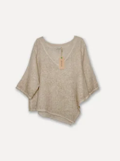 Attitude V-Neck Fancy Linen Blouse, Washed Cashmere