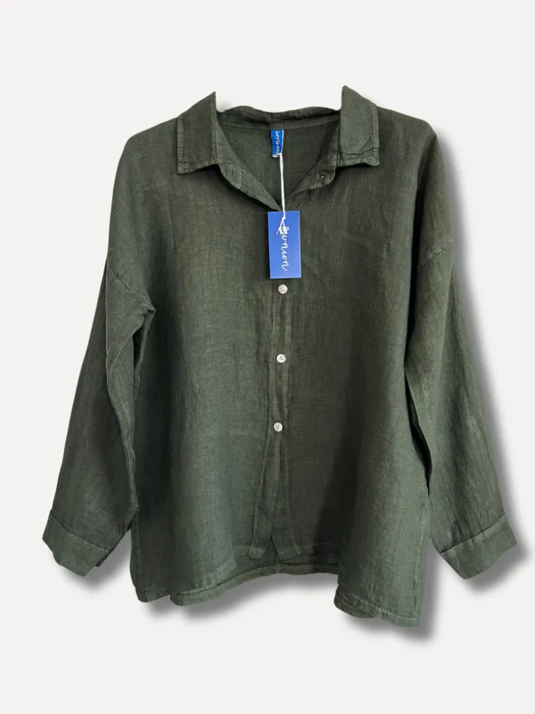 Back to Work Linen Shirt, Dark Green