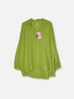 5662 Blouse with Button Linen, Olive