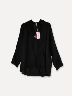 5662 Blouse with Button Linen, Black