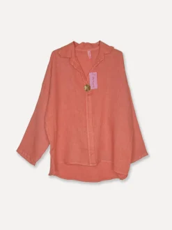 5662 Blouse with Button Linen, Tomato