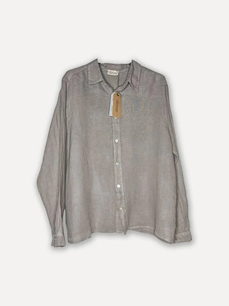 Boyfriend Attitude Linen Shirt, Taupe