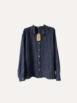Boyfriend Attitude Stripe Linen Shirt, Navy