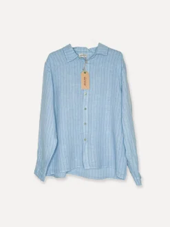 Boyfriend Attitude Stripe Linen Shirt, Sky Blue