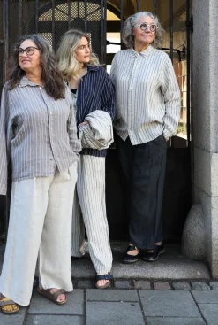 Boyfriend Attitude Stripe Linen Shirt, Beige