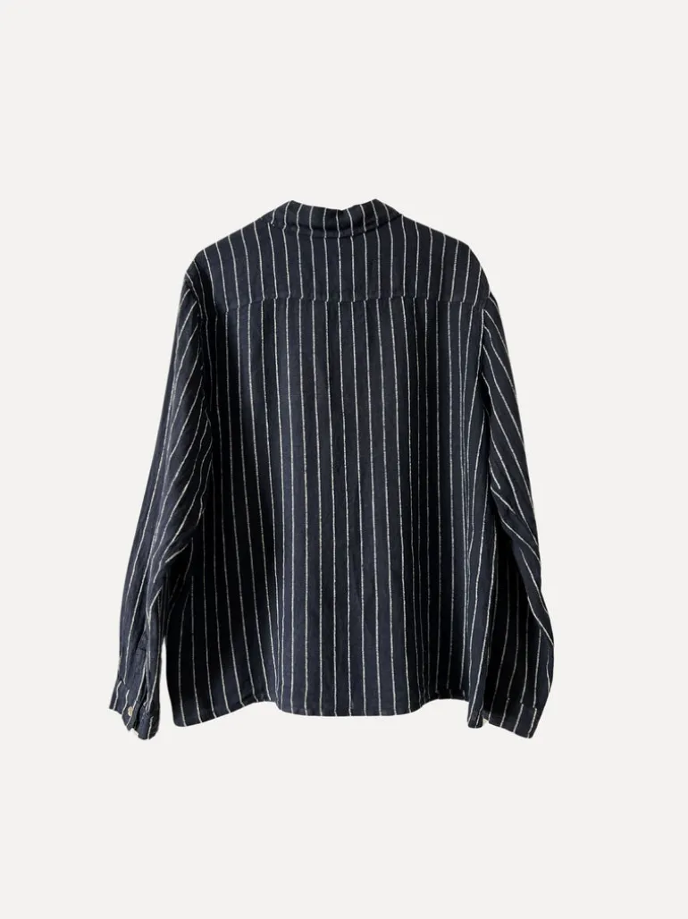 Boyfriend Attitude Stripe Linen Shirt, Navy