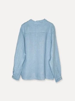 Boyfriend Attitude Stripe Linen Shirt, Sky Blue