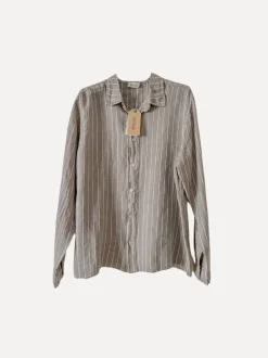 Boyfriend Attitude Stripe Linen Shirt, Taupe
