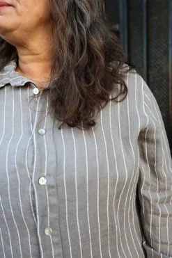 Boyfriend Attitude Stripe Linen Shirt, Taupe