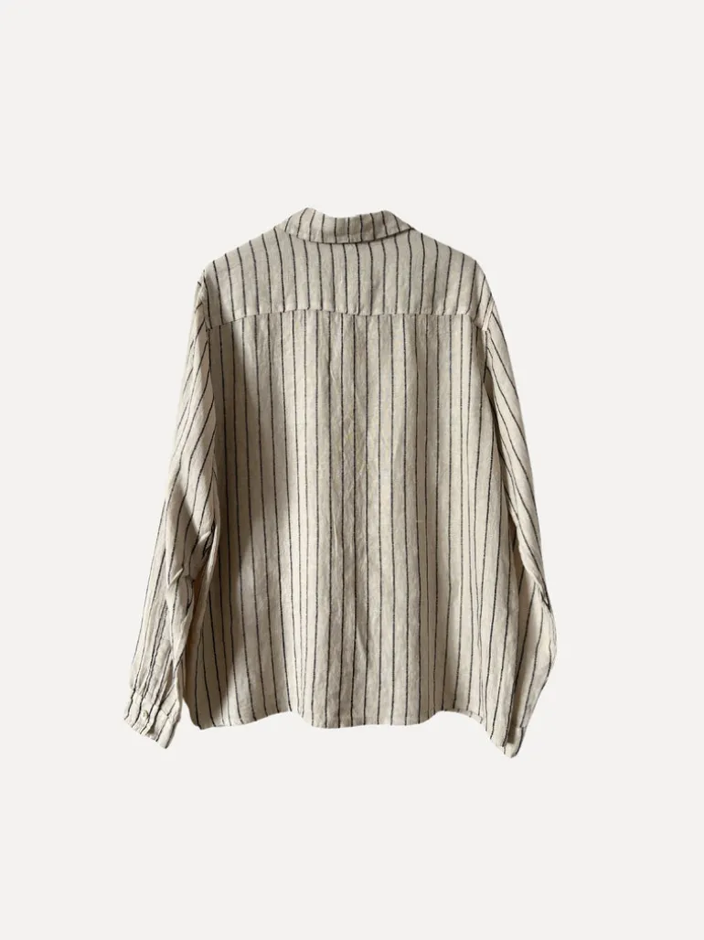 Boyfriend Attitude Stripe Linen Shirt, Beige