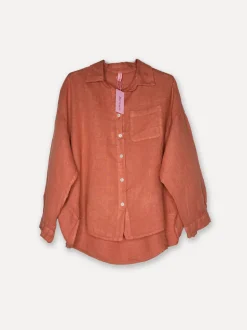 Boyfriend Girlfriend Allfriends Linen Shirt, Tomato