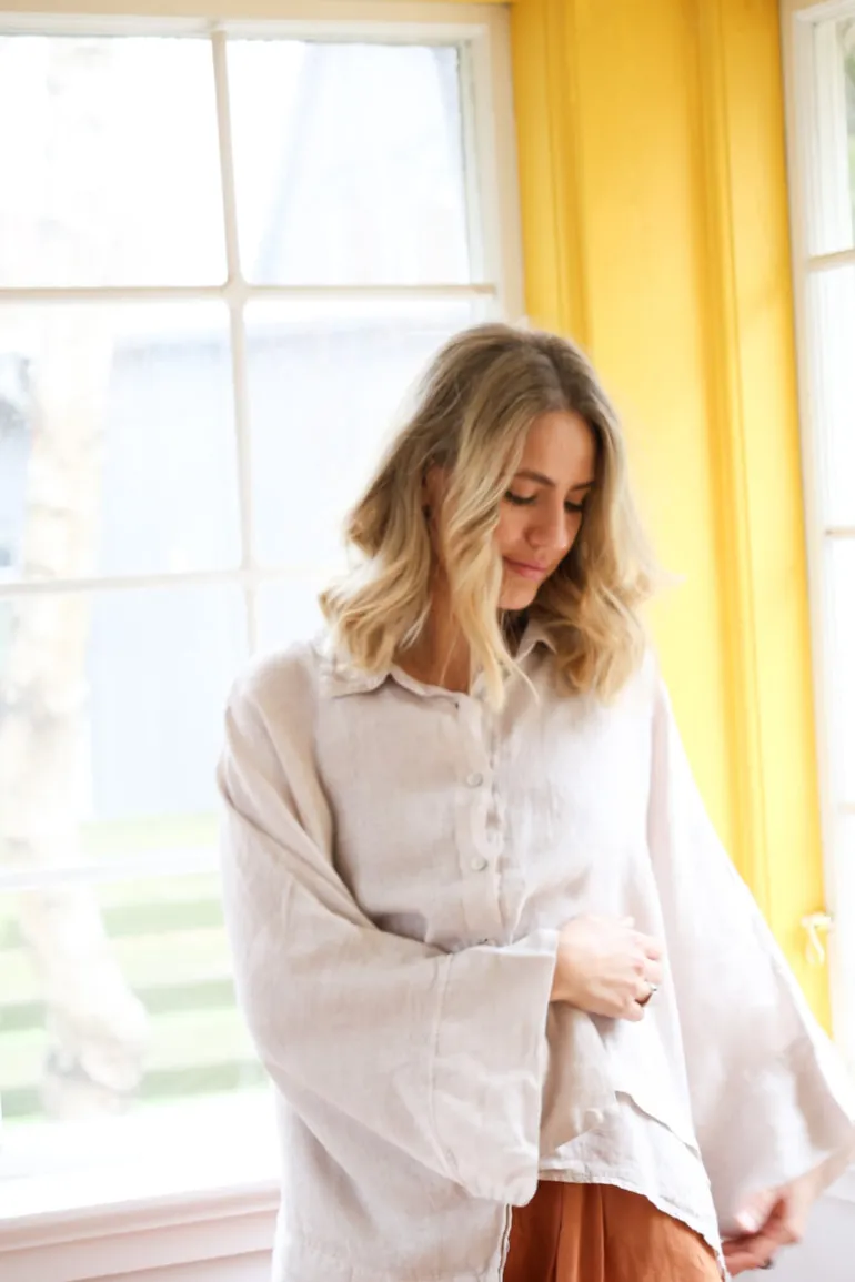 Butterfly Linen Shirt, Beige