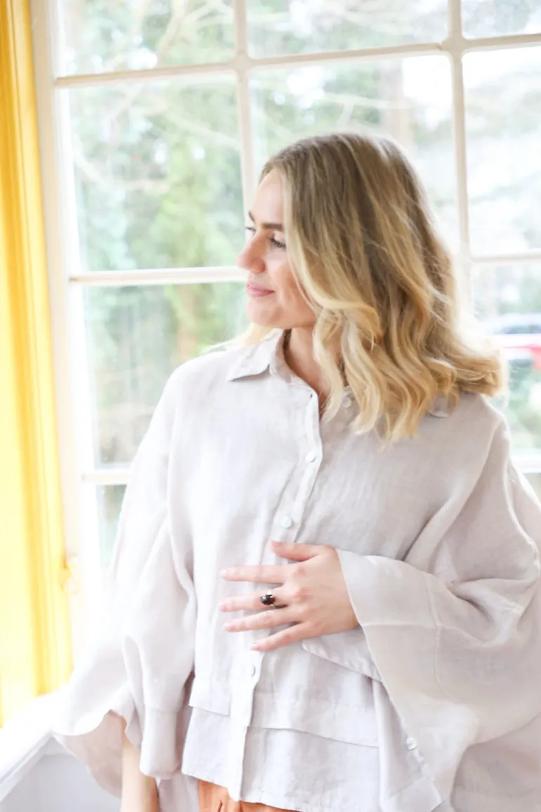 Butterfly Linen Shirt, Beige