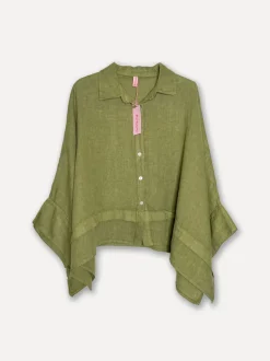 Butterfly Linen Shirt, Olive Green