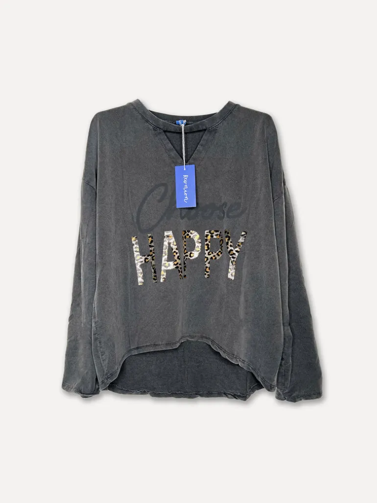 Choose Happy Sweater, Dark Grey