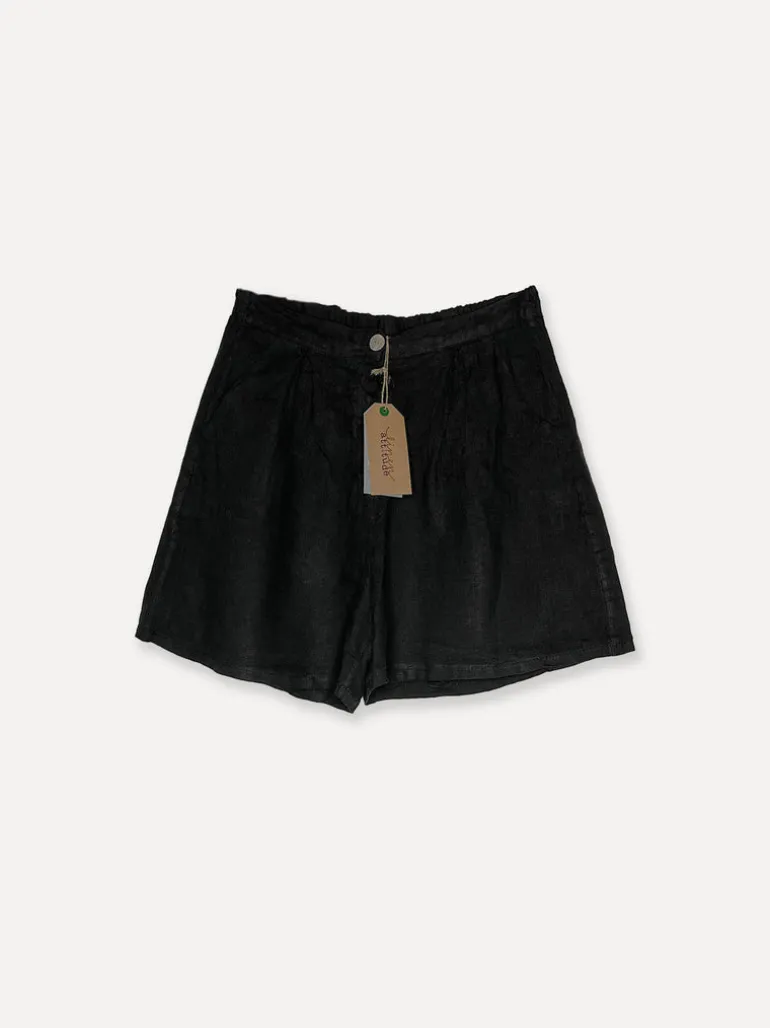 City Attitude Linen Shorts, Black