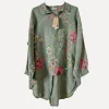 Daisy Attitude Flowery Linen Blouse, Army