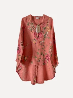 Daisy Attitude Flowery Linen Blouse, Tomato