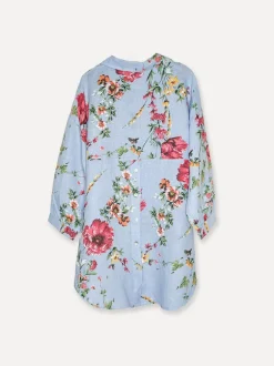 Daisy Attitude Flowery Linen Blouse, Sky Blue