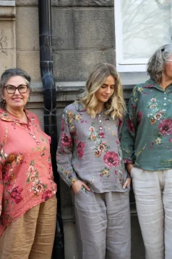 Daisy Attitude Flowery Linen Blouse, Army