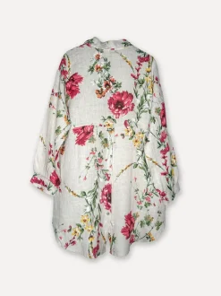 Daisy Attitude Flowery Linen Blouse, Beige