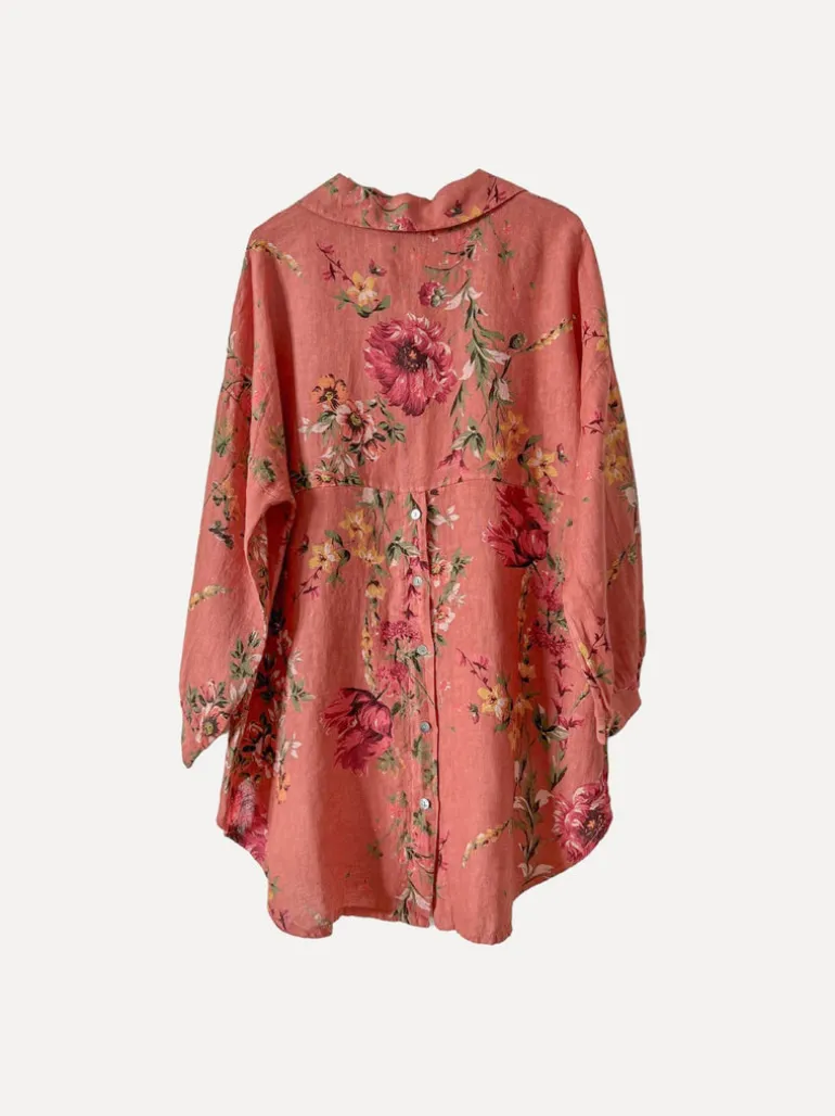 Daisy Attitude Flowery Linen Blouse, Tomato