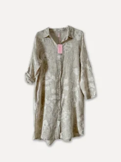 Dressed Up Bubbly Linen Shirtdress, Beige