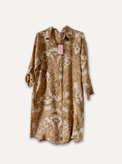 Dressed Up Bubbly Linen Shirtdress, Castagno