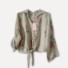 Flowery Beach Princess Linen Blouse, Beige