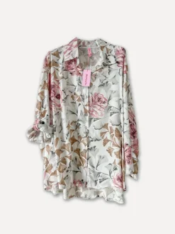 Flowery Blouse, White/Pink Flower