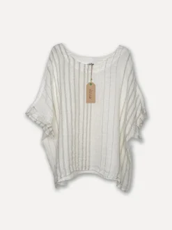 Forte dei Marmi Attitude Sassy Linen Top, White/Beige