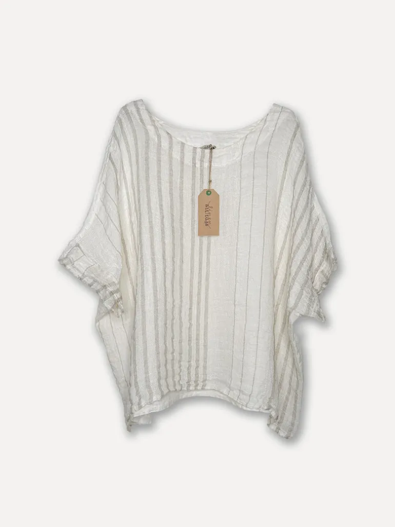 Forte dei Marmi Attitude Sassy Linen Top, White/Beige