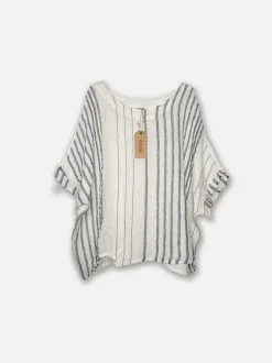 Forte dei Marmi Attitude Sassy Linen Top, White/Blue