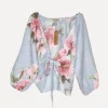 Knot Linen Shirt Flowery Attitude, Sky Blue