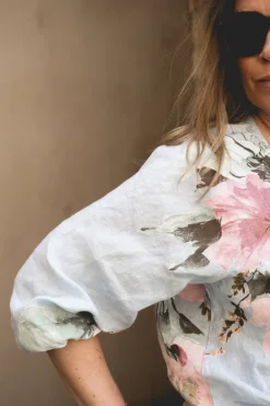 Knot Linen Shirt Flowery Attitude, Sky Blue