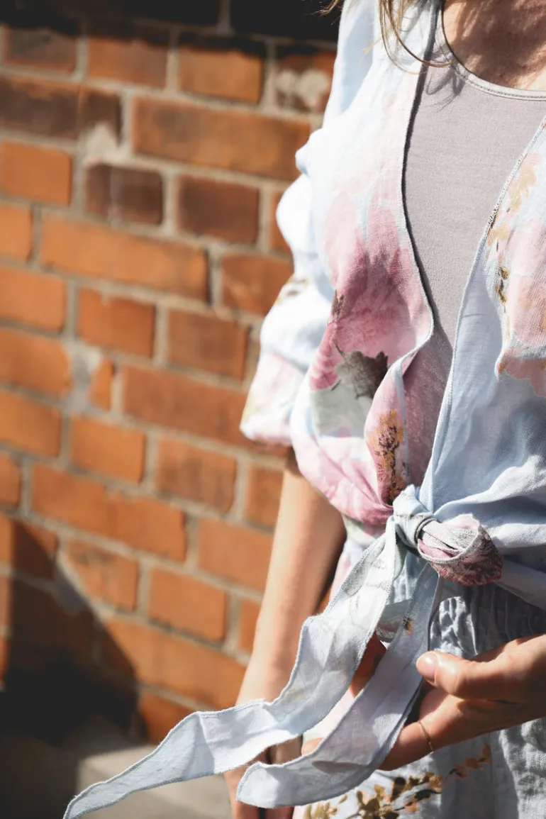 Knot Linen Shirt Flowery Attitude, Sky Blue