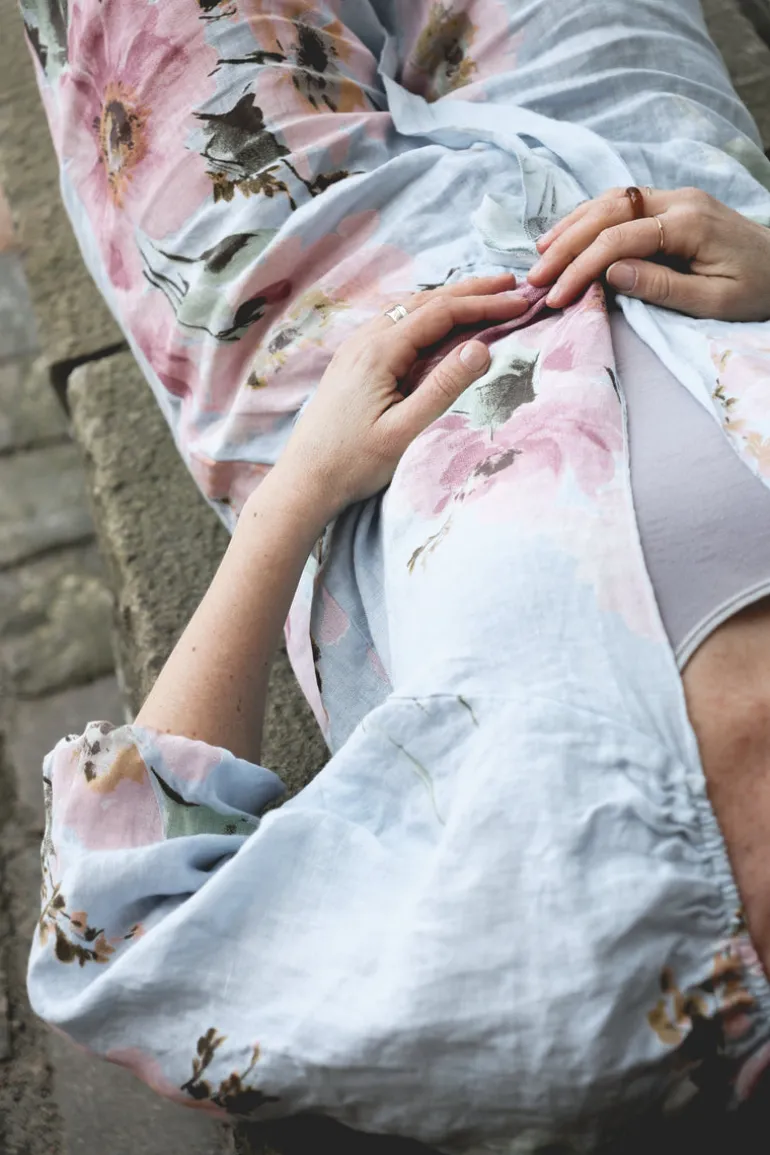 Knot Linen Shirt Flowery Attitude, Sky Blue