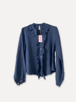 Liddy Front Linen Blouse, Navy