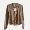 Liddy Front Linen Blouse, Castagno