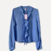 Liddy Front Linen Blouse, Sea Blue
