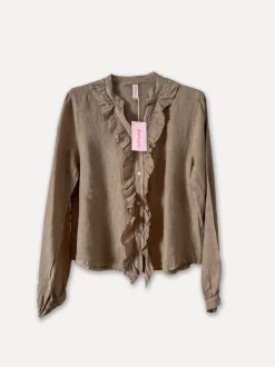 Liddy Front Linen Blouse, Castagno