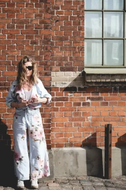 Linen Pants Flowery Attitude, Sky Blue